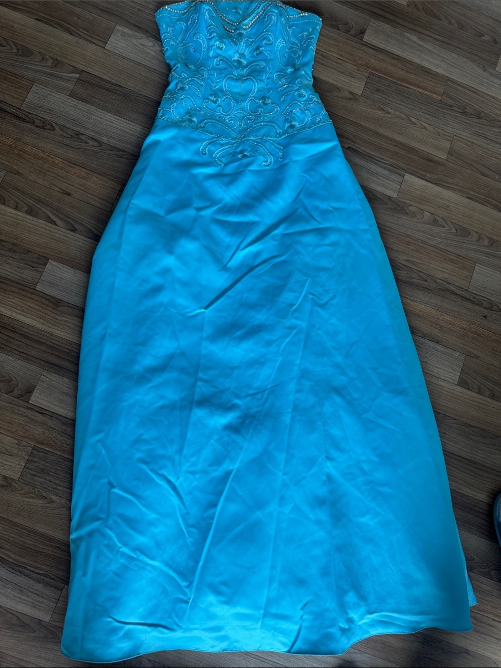 Morgan & Co. Turquoise Strapless Embellished Maxi Dress